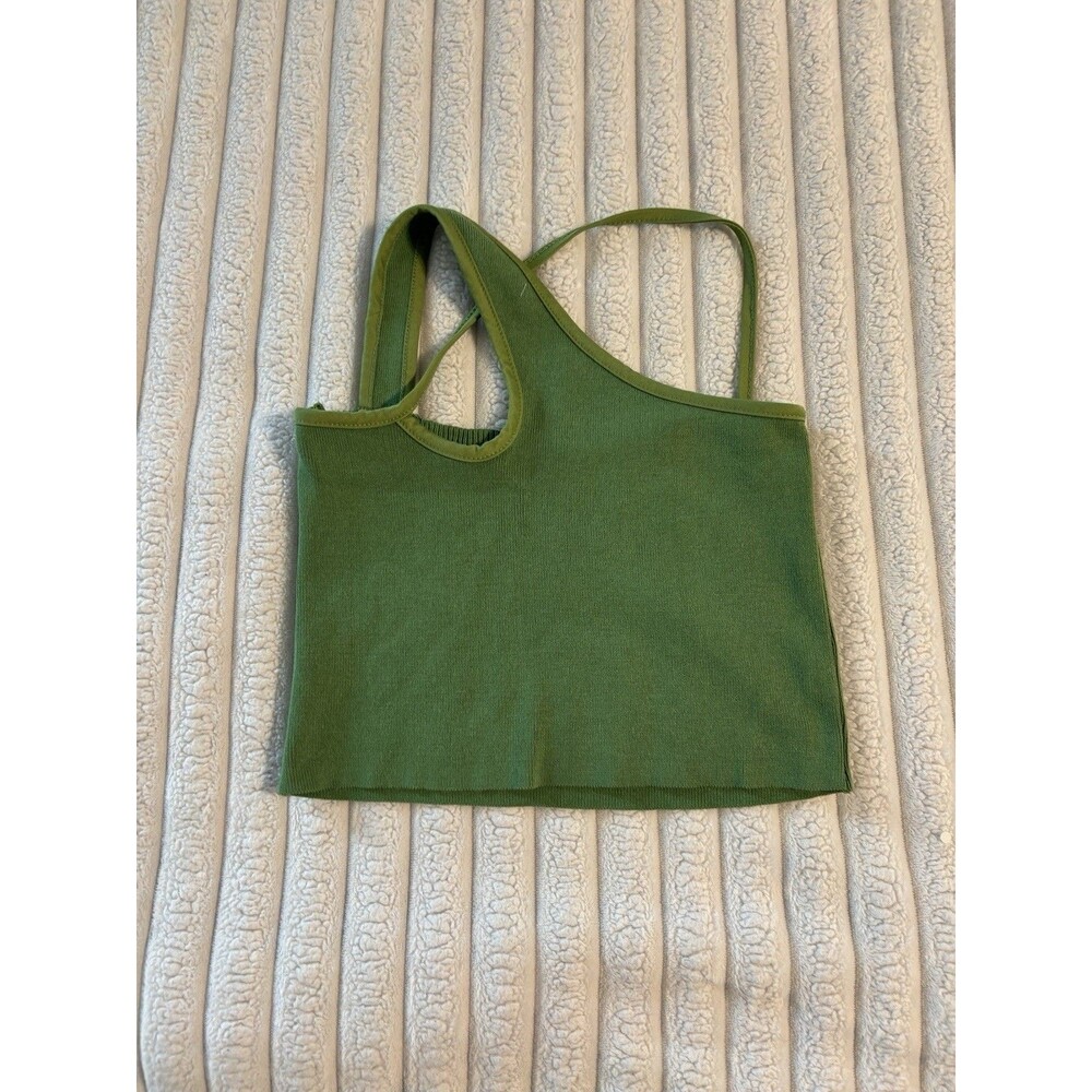 Asymmetrical Tank Top Womens Small Two Tone Green Rib Knit High Neck Strappy
